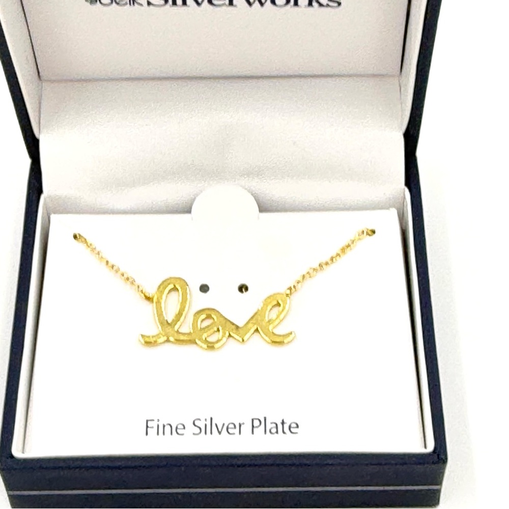 NIB Belks Silverworks Gold 'Over Fine Silver Plated “Love” Necklace